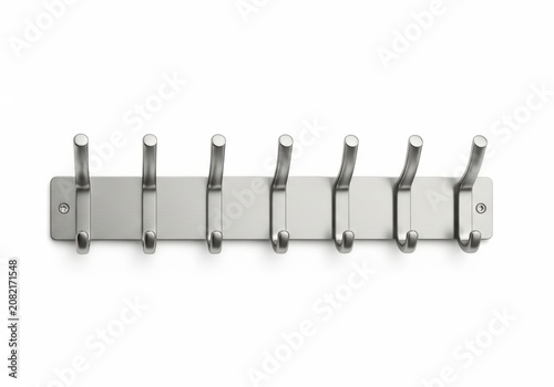 Stainless steel wall mounted coat rack with seven double hooks for home organization.