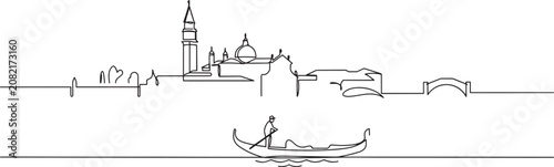 Cuadro en lienzo Venice cityscape panorama with the old town, canal, and gondola with gondolier i