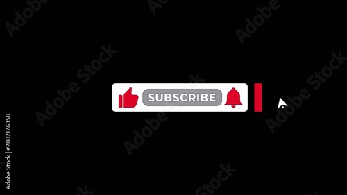 Animated Subscribe Button with Like and Notification Bell Click Overlay on Transparent Background