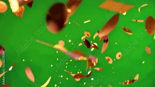 Golden Confetti Falling Celebration on Green Screen Loop