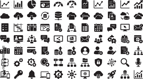 Set of 90 Black Business and Technology Icons Vector
