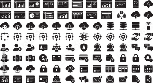 Set of 100 Black Business and Technology Icons Vector