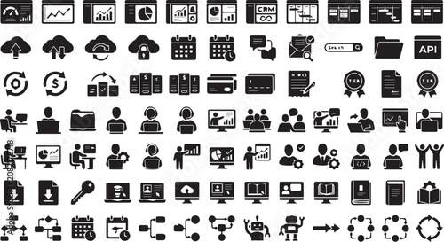 Set of 100 Black and White Business and Technology Vector Icons