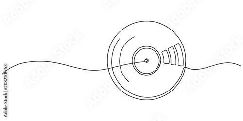 Foto Continuous single line drawing of a vinyl record disc Vector, illustration
