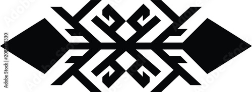 Black abstract geometric symmetrical symbol with sharp angles on white background
