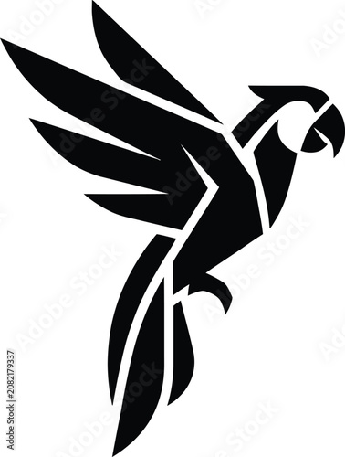 Black abstract geometric parrot stylized bird silhouette white