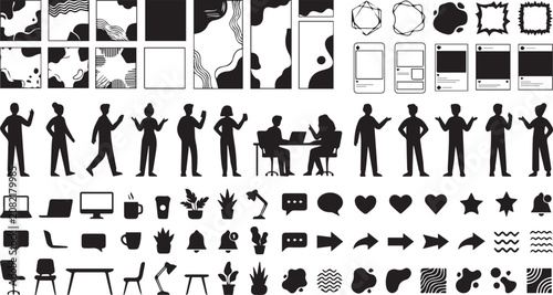 Set of 50+ Modern Business and Technology Vector Icons and Silhouettes