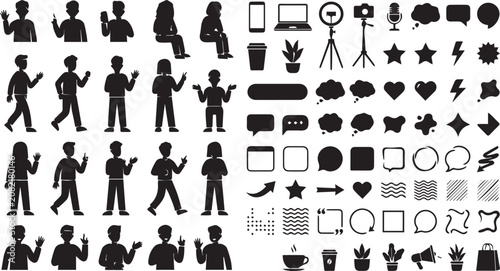 Set of 100+ Black Silhouette People and Business Icons Vector