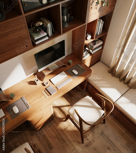 modern study room, working room. 3d render.