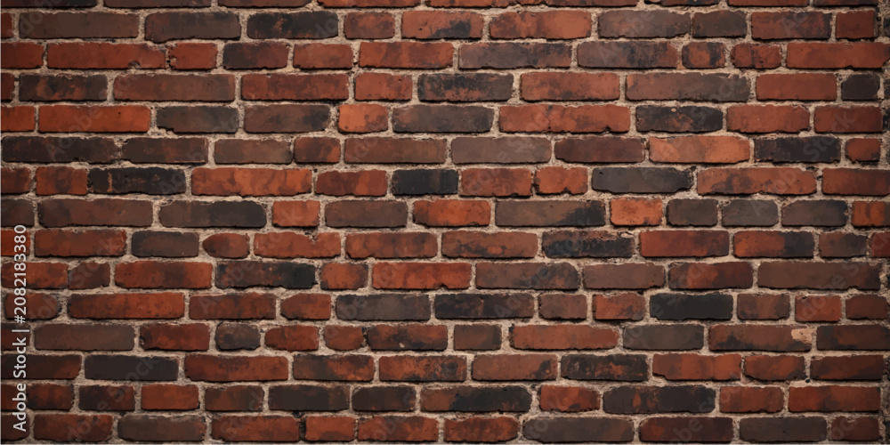 Fototapeta premium Red and brown brick wall surface with rustic rectangular masonry pattern showing aged architectural texture perfect for heritage design background