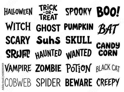 Black Halloween vocabulary words design sheet