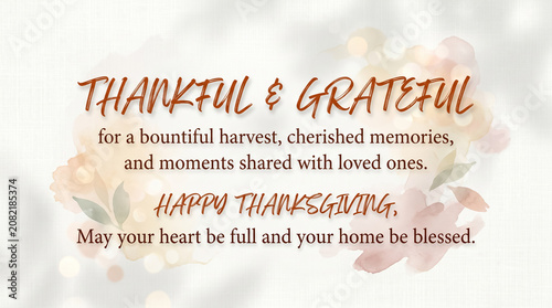 Thankful and Grateful text over soft autumn leaves background