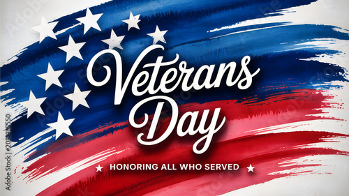Veterans day greeting with american flag paint brush strokes and stars