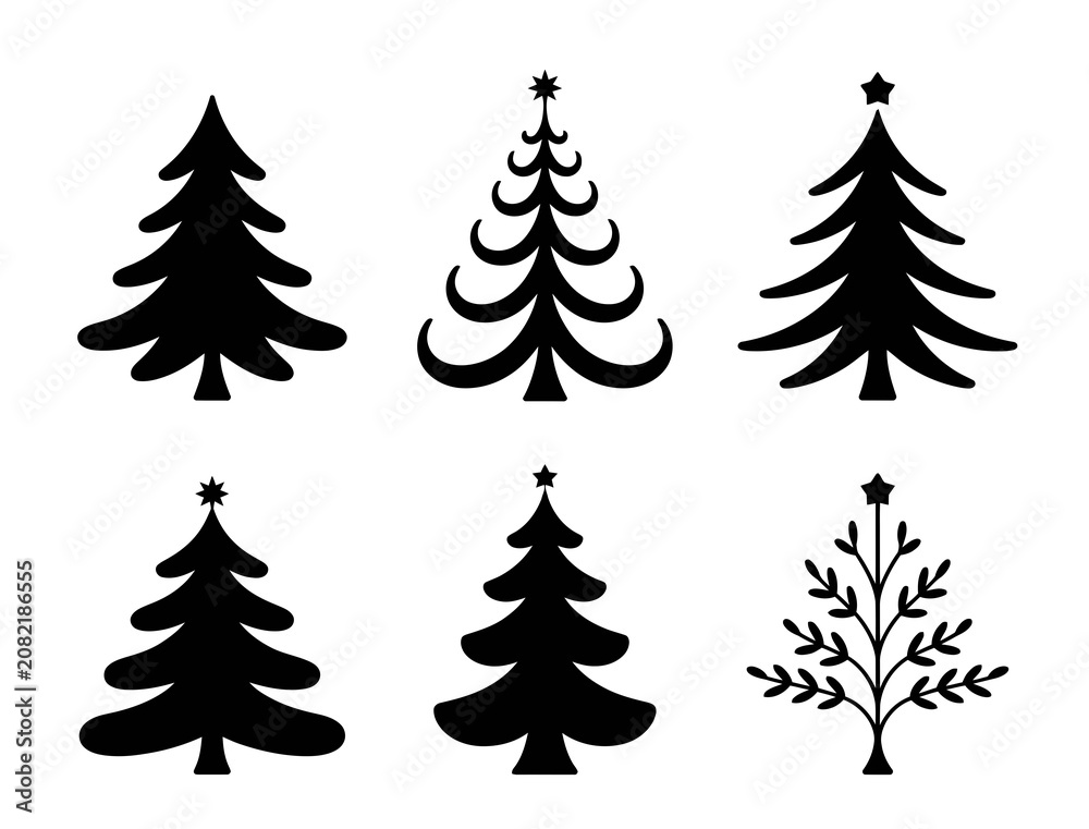 Obraz premium Collection of six different stylized christmas tree silhouettes