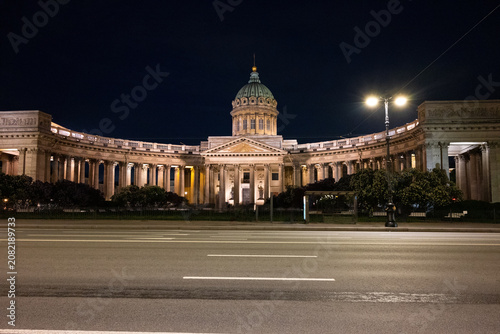 View on Kazan (Kazansky) cathedral at night, Saint Petersburg, Russia