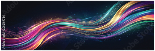 Bilde på lerret Gradient Wave Pattern With Geometric Lines And Bokeh Effects
