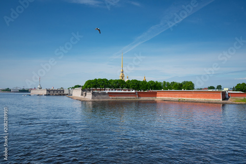 View on Trubetskoy Bastion and Peter-Pavel Cathedral at Zayachy(Rabbit) Island in Saint-Petersburg, Russia