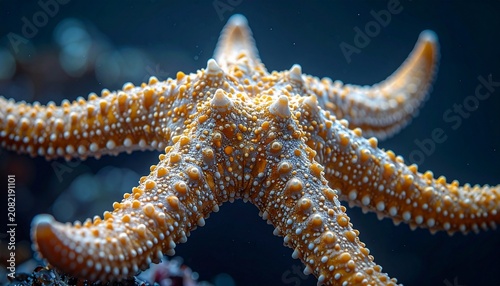 Close-up of a sea urchin underwater in ocean.