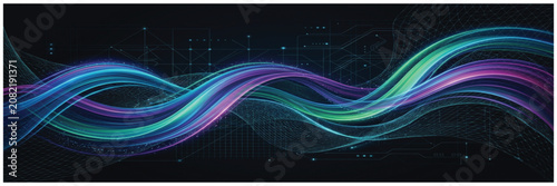 Photos Gradient Wave Background With Digital Circuitry Vector Illustration