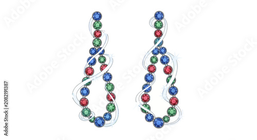 Fényképezés Elegant Beaded Dangle Earrings with Swirling Design, Isolated on White