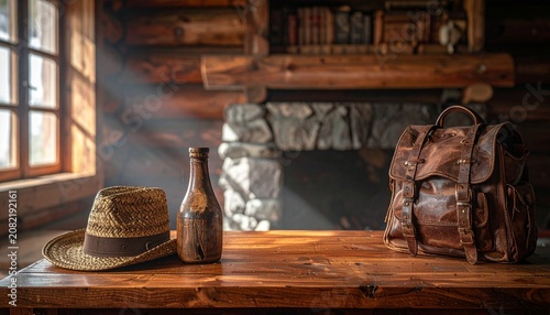 Traditional wooden barrel and wine glass on rustic table.