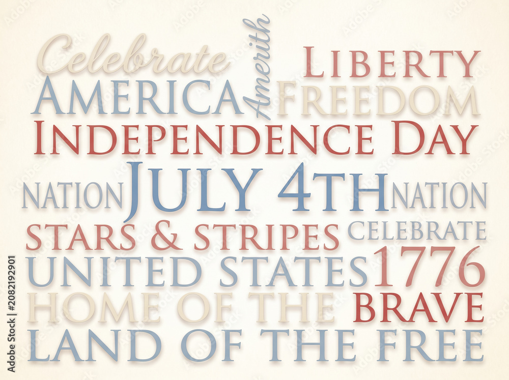 Fototapeta premium Artistic word compilation layout celebrating American liberty