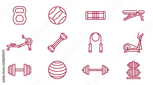 Bild auf Leinwand Fitness equipment icons showcase various gym tools and exercise machines vector1