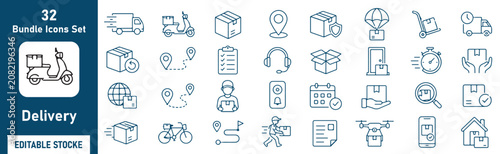 Foto Delivery Vector Outline Icons Set – Shipping, Logistics, Courier, Package Tracki