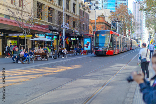 2 July 2026 Tram moving through George Street in heart of Sydney CBD NSW Australia