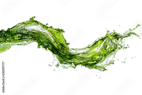 Dynamic green splash nature's fluid artistry isolated on transparent background. Fresh green kale leaf with water droplets splashing isolated on white background.
