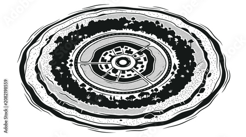 Fotografie Circular Island City Isometric Vector Illustration