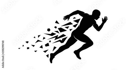 Dynamic Runner Silhouette with Abstract Speed Effect Vector