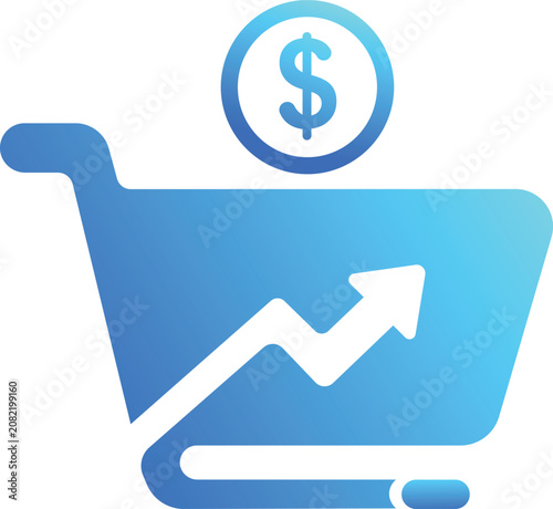 Konstfotografi Blue shopping cart with upward trend and dollar sign shoppingcart upwardtrend fi