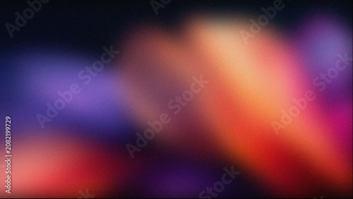 Abstract blurred gradient background, vibrant purple and orange light leak texture, soft focus neon glow wallpaper for digital design