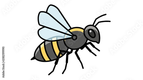 Canvas Print 2D Vector Illustration of a flying bee in mid-air