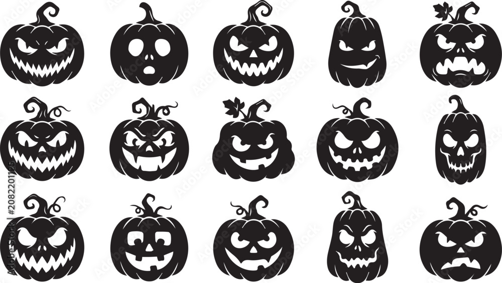 Obraz premium Scary Halloween Pumpkin Character Collection Isolated on White Background