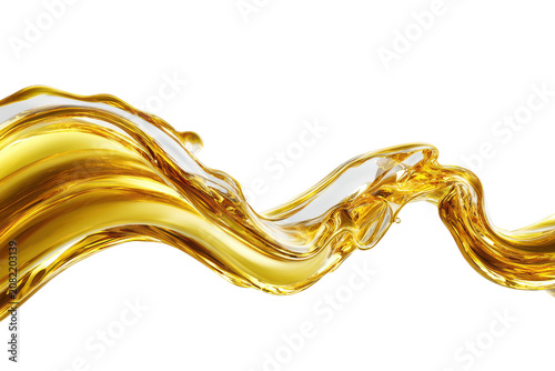 Golden fluidity of liquid artistry isolated on transparent background. Golden liquid splash with dynamic motion isolated on white background.