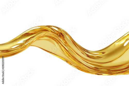 Golden fluid flow of liquid elegance isolated on transparent background. Golden liquid wave splash with smooth curves isolated on white background.