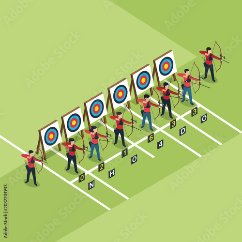Vászonkép Group of archers aiming at targets in competition.