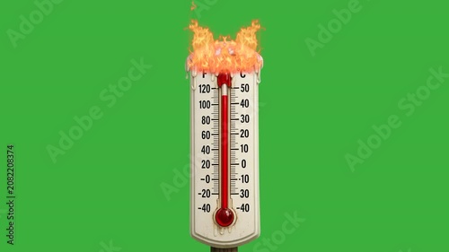 Exterior thermometer burning up green screen