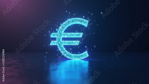 Glowing Digital Euro Currency Symbol Abstract Technology Background.