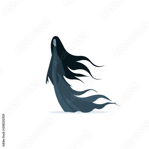 Photography Banshee, flat 2D illustration, minimal modern design, clean shapes, isolated on a white background