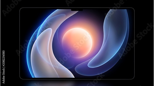 Futuristic tablet display showing abstract fluid soft with abstract technology gradient futuristic background interactive