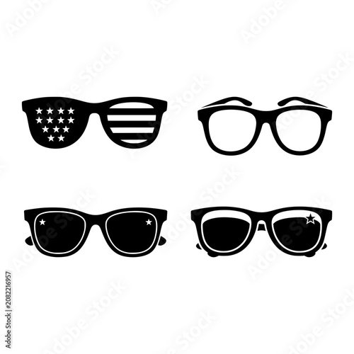 Set of Four Stylish Sunglasses with Transparent Background and Retro Design