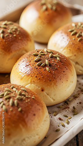 Homemade Bread Rolls with Seeds and Spices.