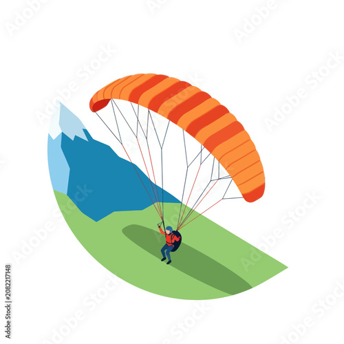 Canvastavla Colorful paraglider soaring over scenic mountain landscape illustration