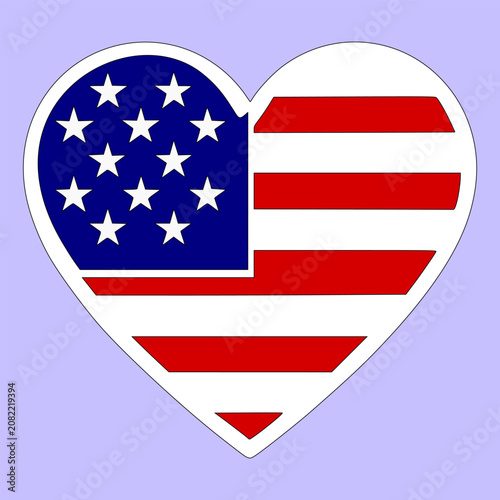 Heart Shape with American Flag Design in Flat Style Vector Illustration