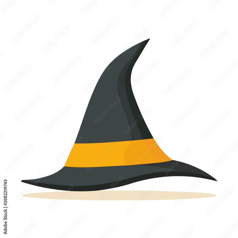 Fototapeta premium Witch Hat, flat 2D illustration, minimal modern design, clean shapes, isolated on a white background.