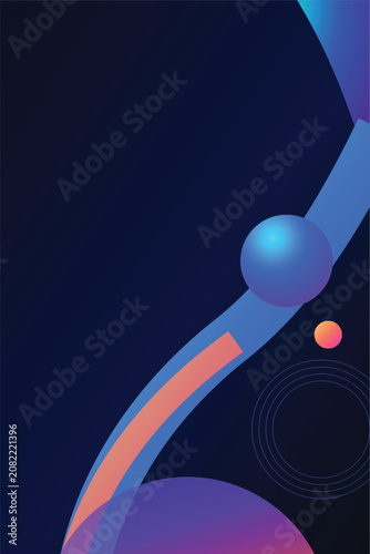 Abstract geometric shapes in blue purple and orange colors on dark background