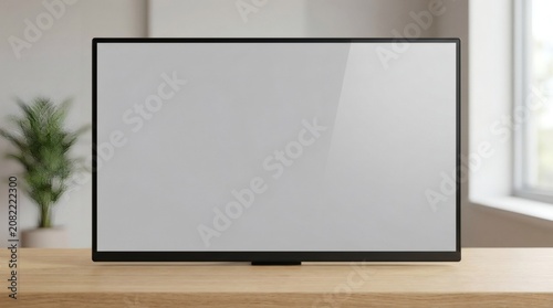 Modern Wellness Coach Home Office Interior Design Concept Featuring A Blank Screen Desktop Display On A Wooden Desk